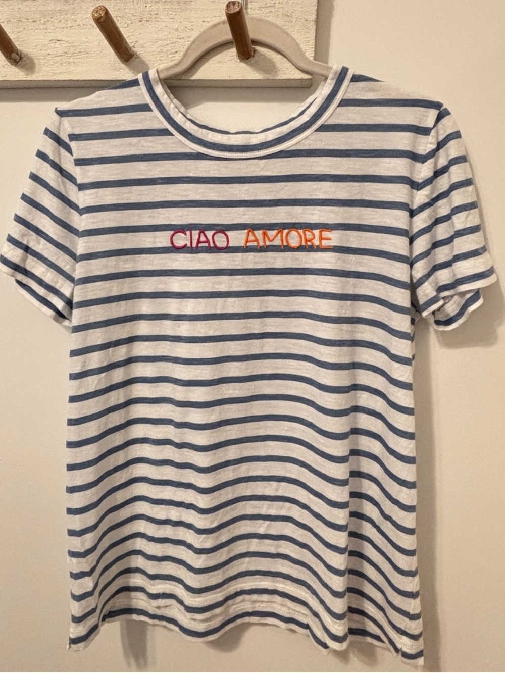 LOFT Blue & White Striped 'CIAO AMORE' Short Sleeve Tee